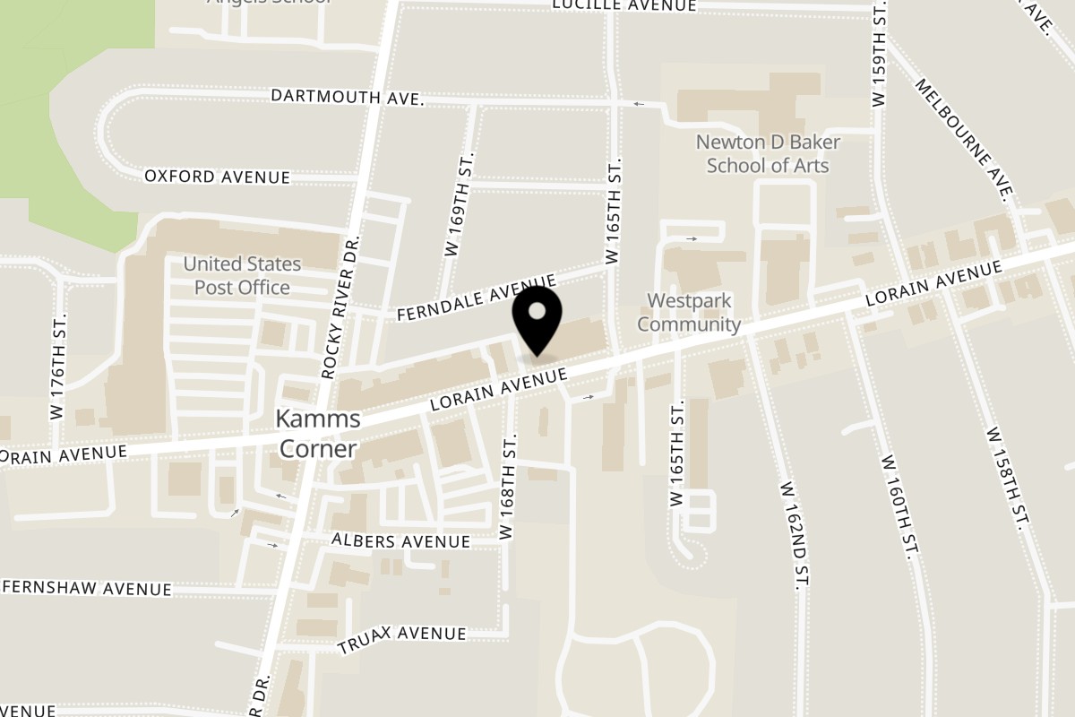 Map showing the location of Hatfield's on 16700 Lorain Ave in Cleveland